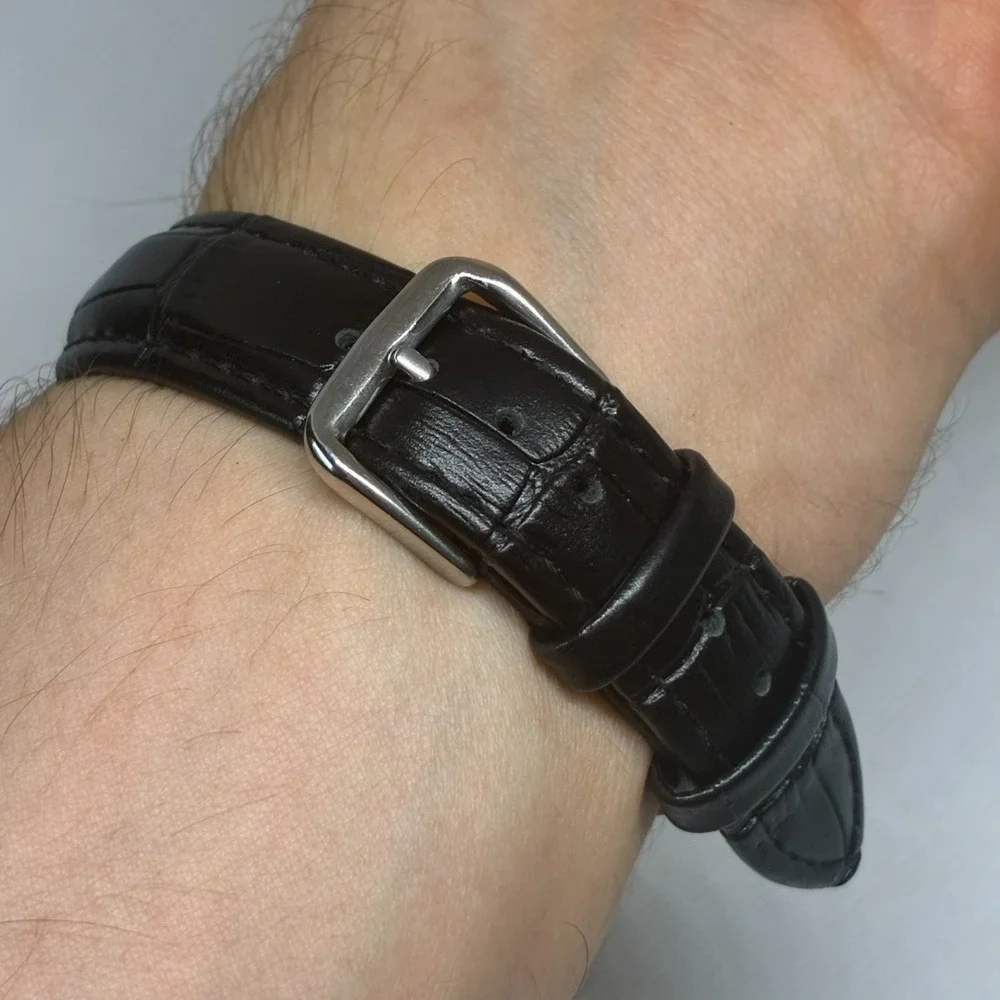 Seiko Type II Quartz Men Watch Silver  Tone 7123-7020 Day Date Leather Strap